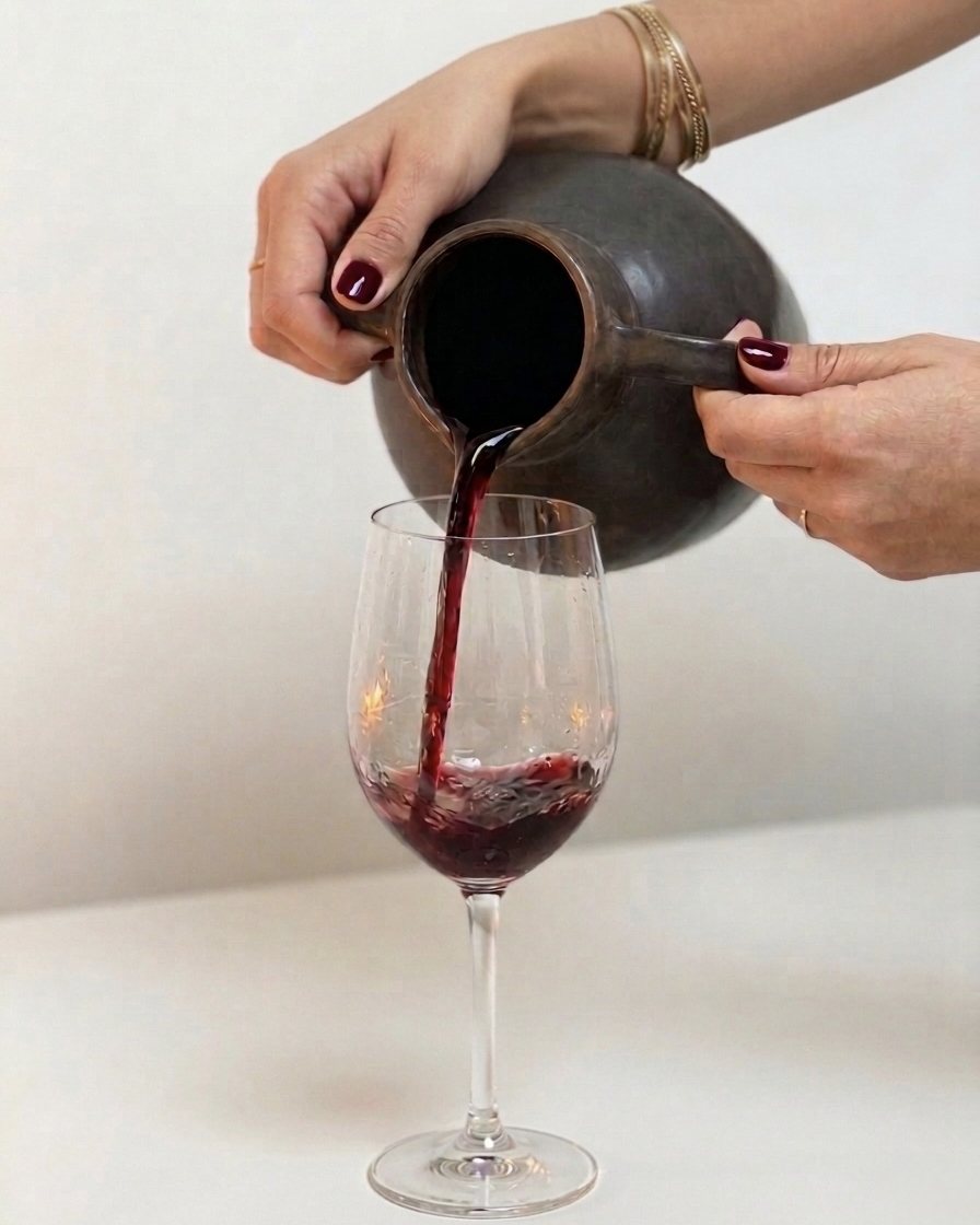 The amphora pouring a glass of red wine